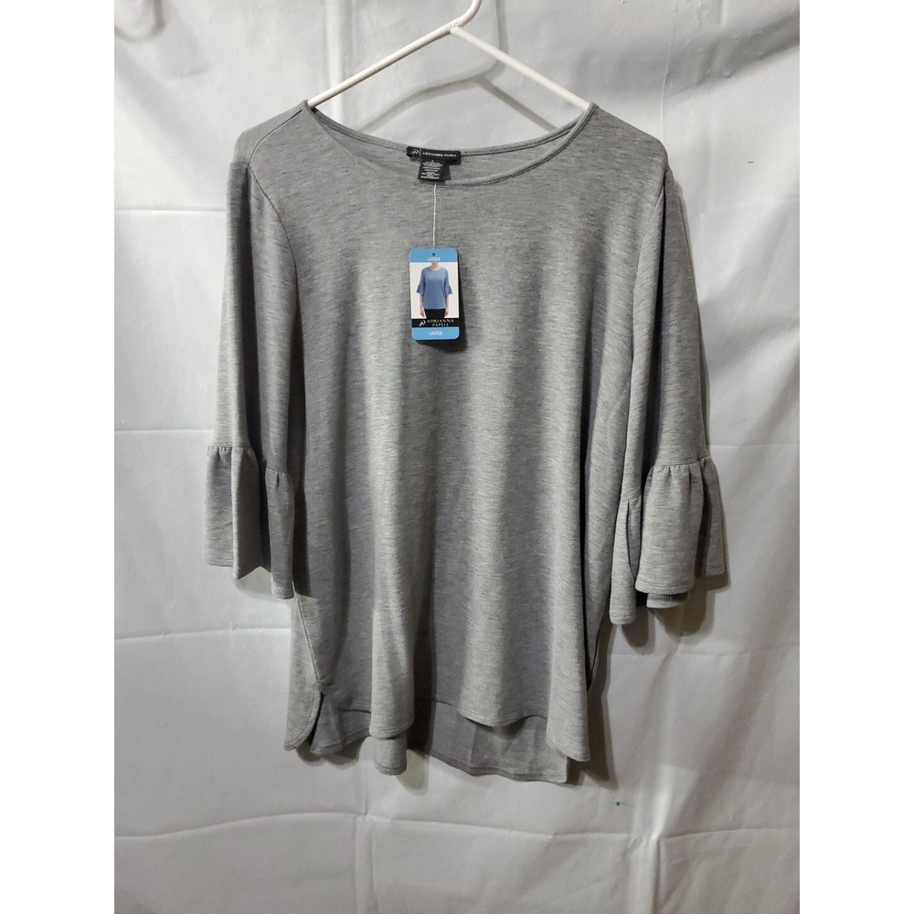 Adrianna Papell Tunic Womens L Gray 3/4 Sleeve Pullover Stretch